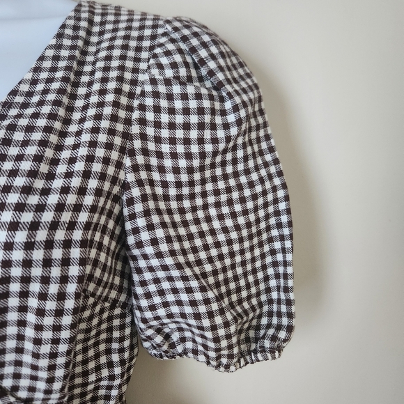 & Other Stories | Puff Sleeve 100% Linen Gingham Wrap Mini Dress - Size 2 - Picture 5 of 12